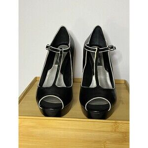 White House Black Market T Strap black and white heels size 6.5